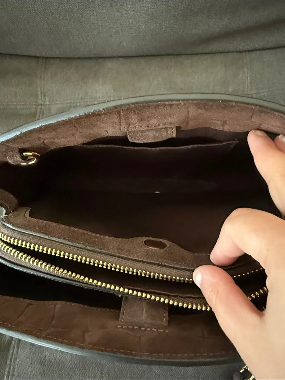 Coach Savannah Small Brown Suede Croc-Embossed Carryall with Gold Hardware